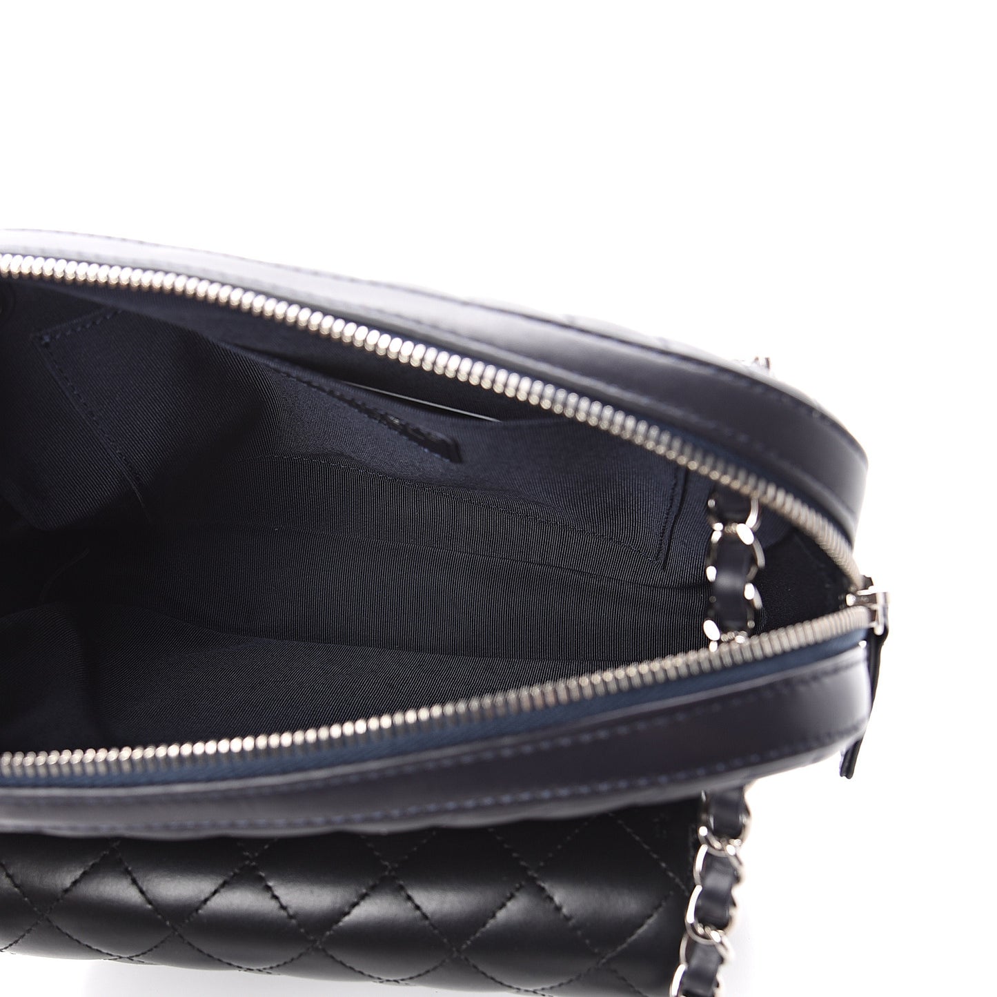Calfskin Chevron Quilted Double Camera Bag With Flap Black