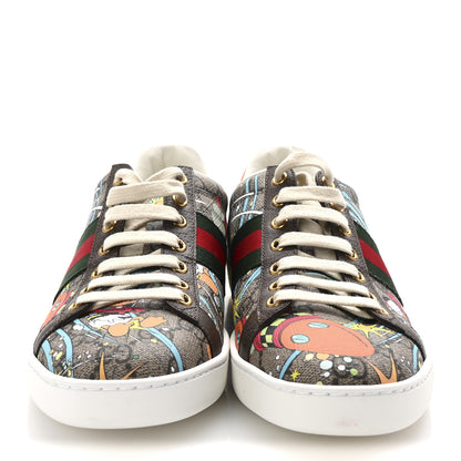 Gucci X DISNEY GG Supreme Monogram Web Donald Duck Womens Ace Sneakers 39 Beige New Acero Orange 3 of 10