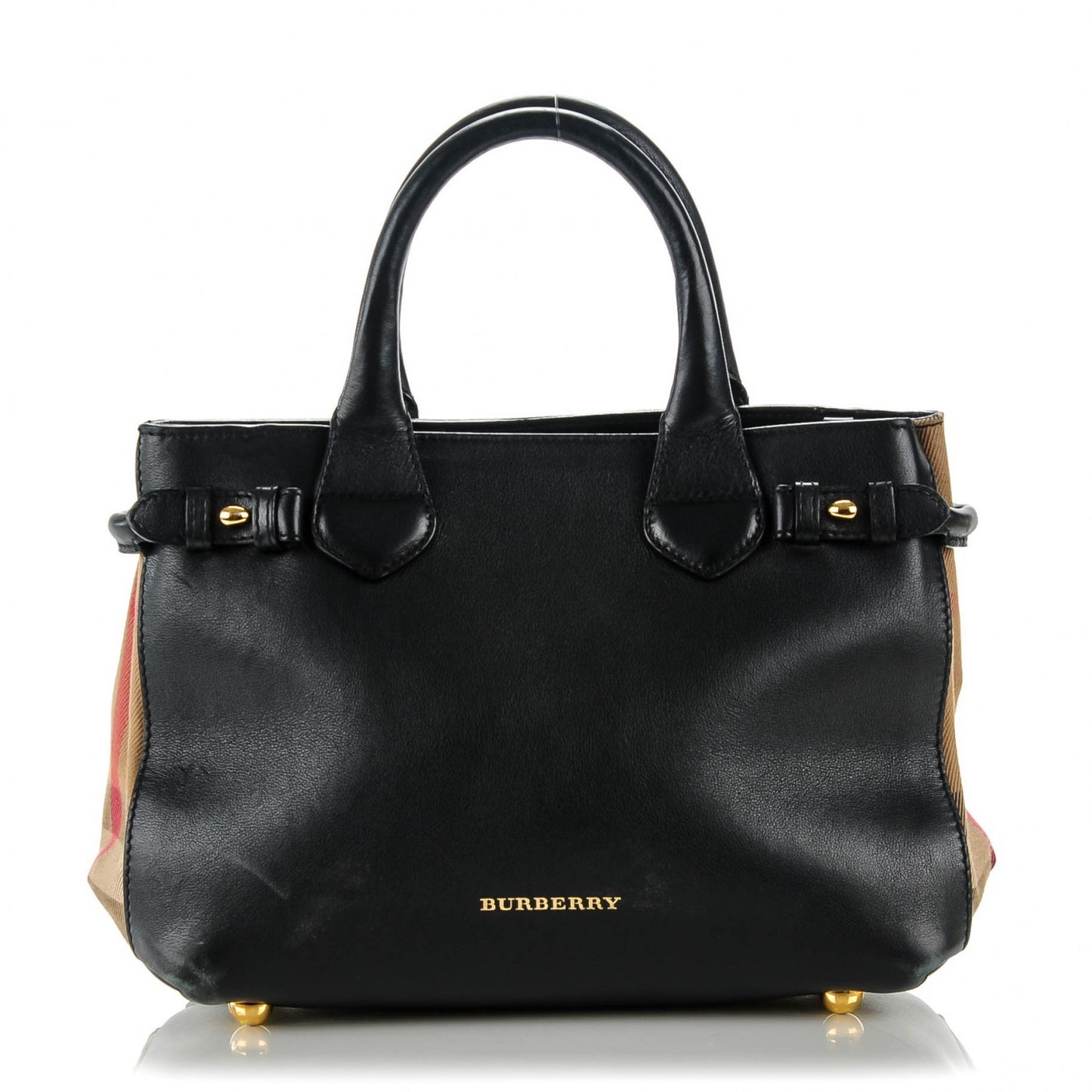 Calfskin House Check Small Banner Tote Black