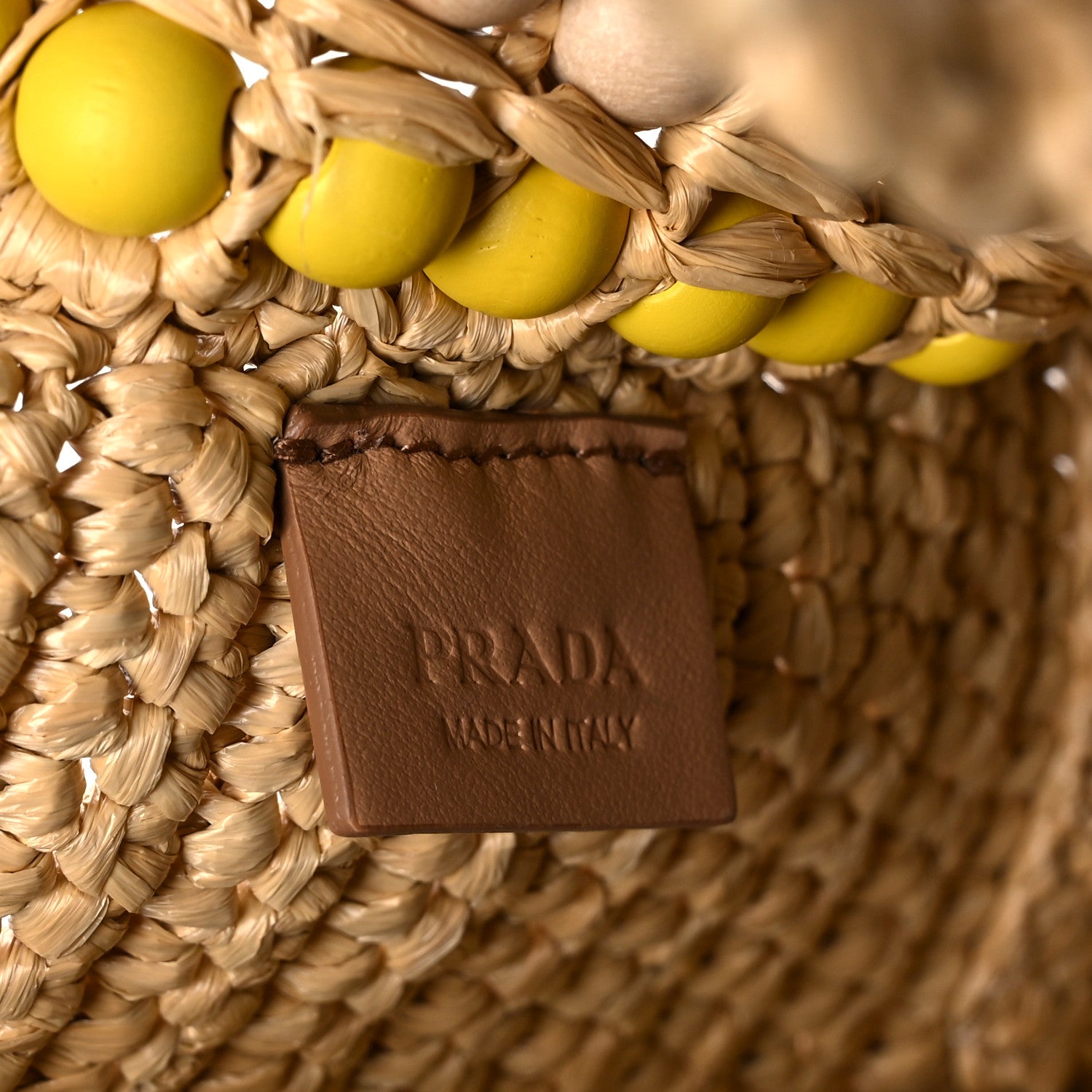 Prada Raffia Wood Bead Embroidered Logo Tote Bag Naturale 8 of 12