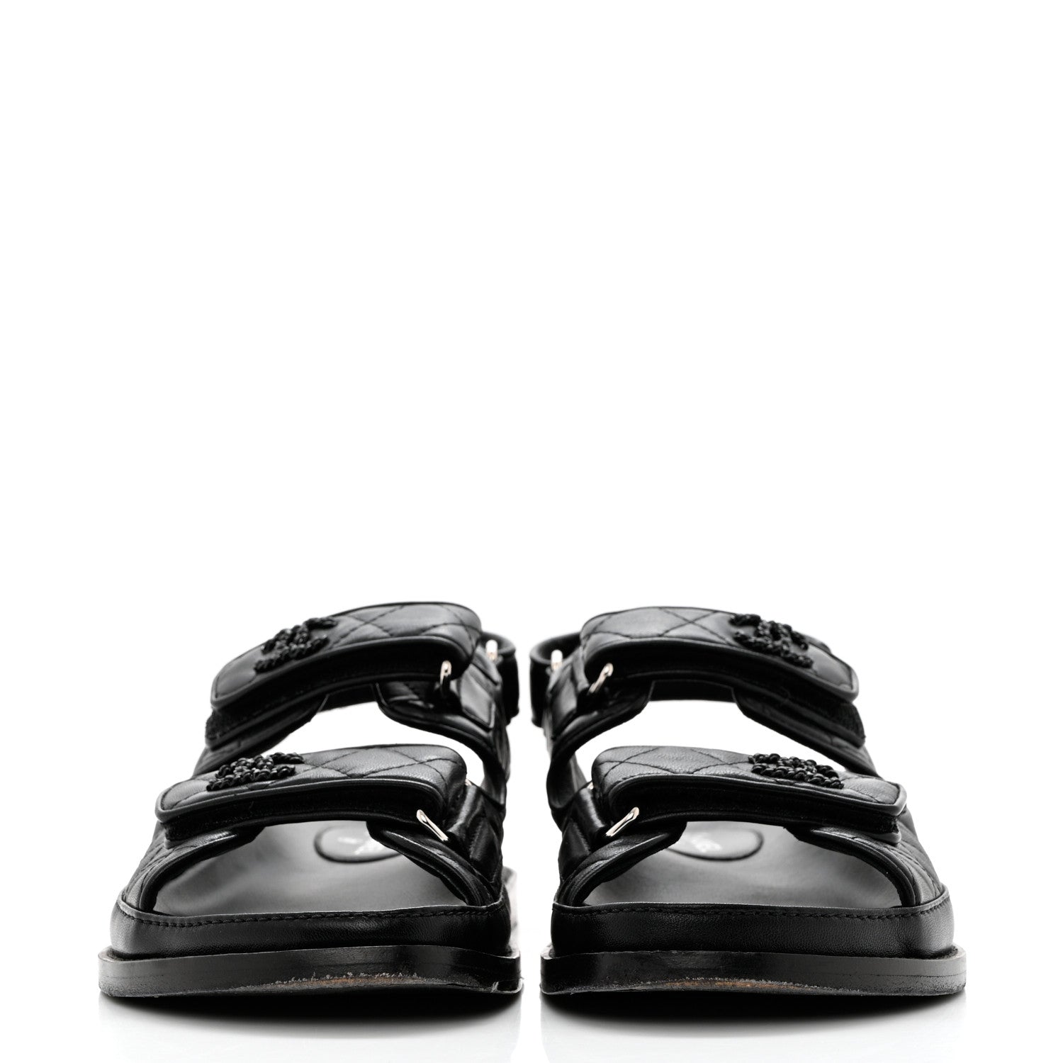 Chanel Lambskin Quilted Velcro Dad Sandals 37 So Black 2 of 9