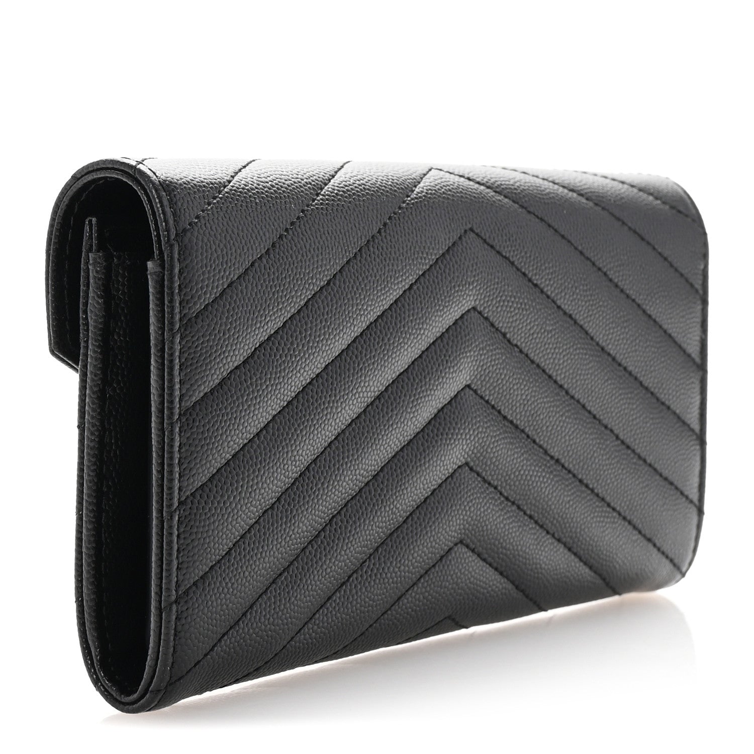 Saint Laurent Grain De Poudre Matelasse Chevron Monogram Flap Wallet Black 3 of 6