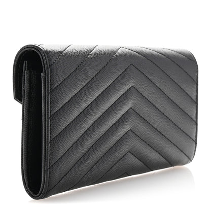 Saint Laurent Grain De Poudre Matelasse Chevron Monogram Flap Wallet Black 3 of 6