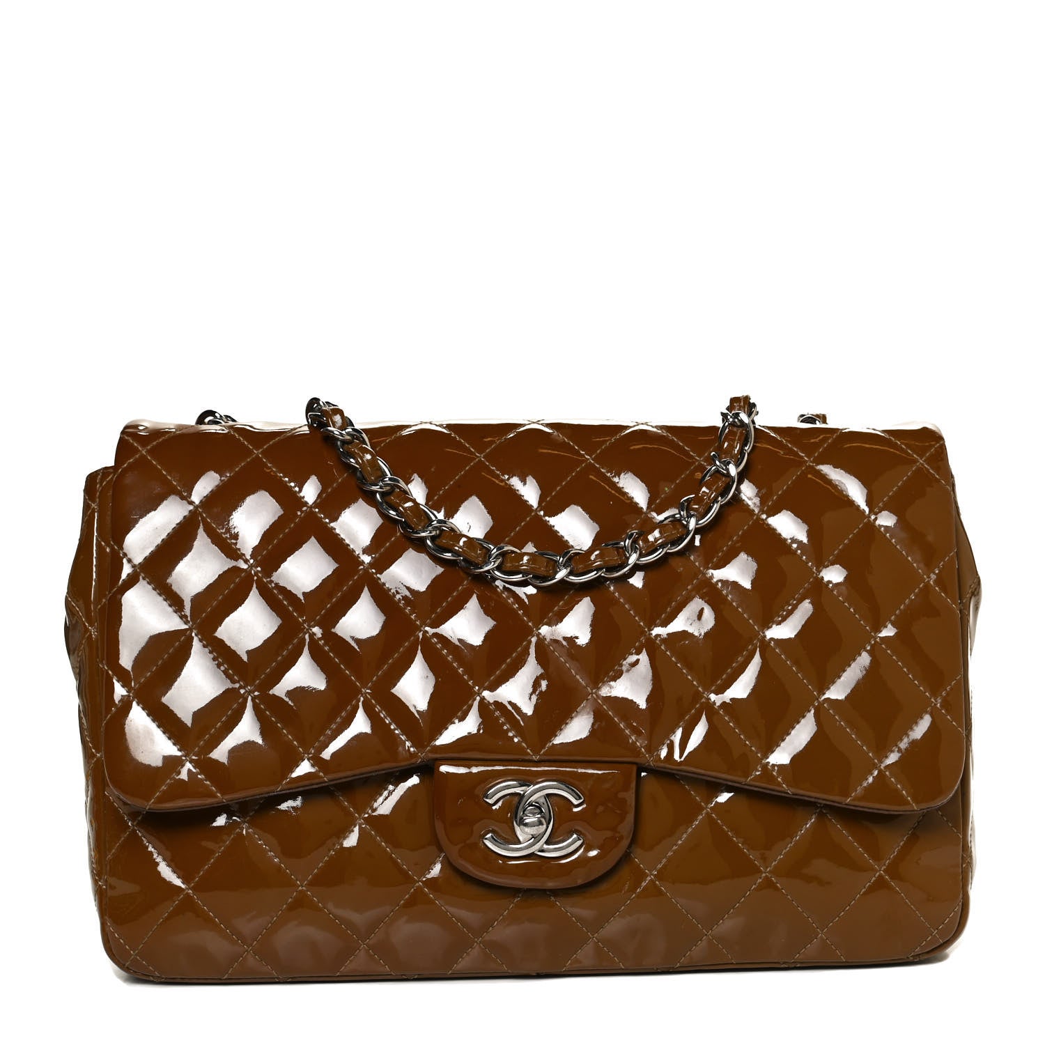 Chanel Patent Quilted Jumbo Single Flap Brown 1 of 16