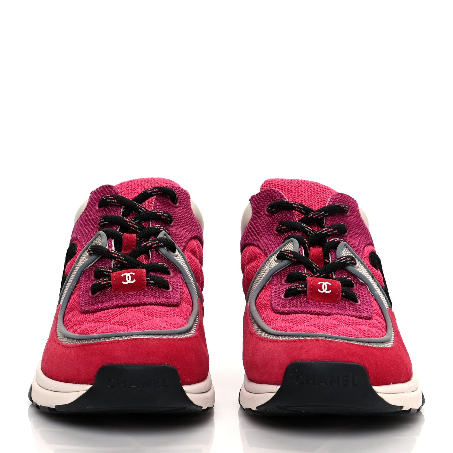 Chanel Mesh Suede Calfskin Grained Calfskin Womens CC Sneakers 38.5 Dark Pink Silver 2 of 8