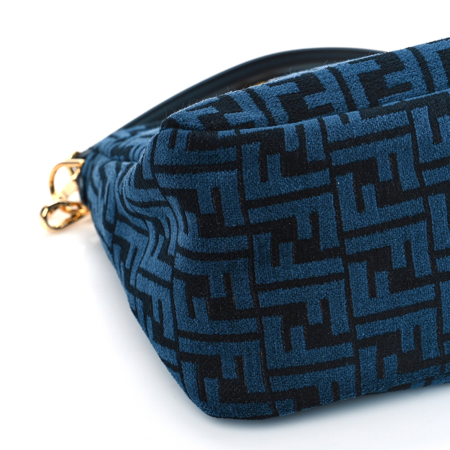 Fendi Chenille Vitello Seta Plexiglass FF Fendi O'Lock Zipper Blue Black 8 of 9