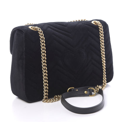 Gucci Velvet Matelasse Loved Embroidered Medium GG Marmont Shoulder Bag Black 3 of 10