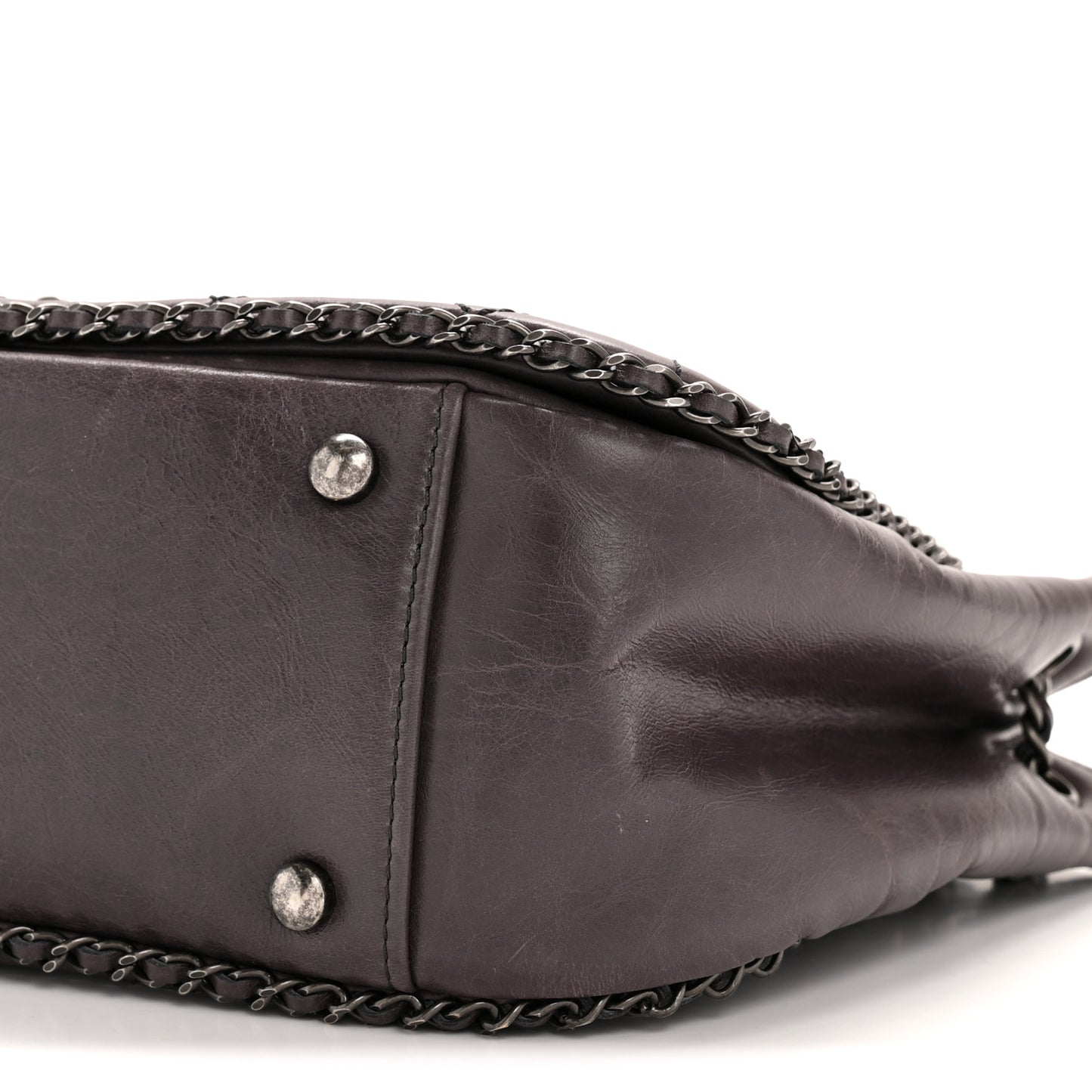 Calfskin Quilted Small CC Enchained Accordion Flap Purple