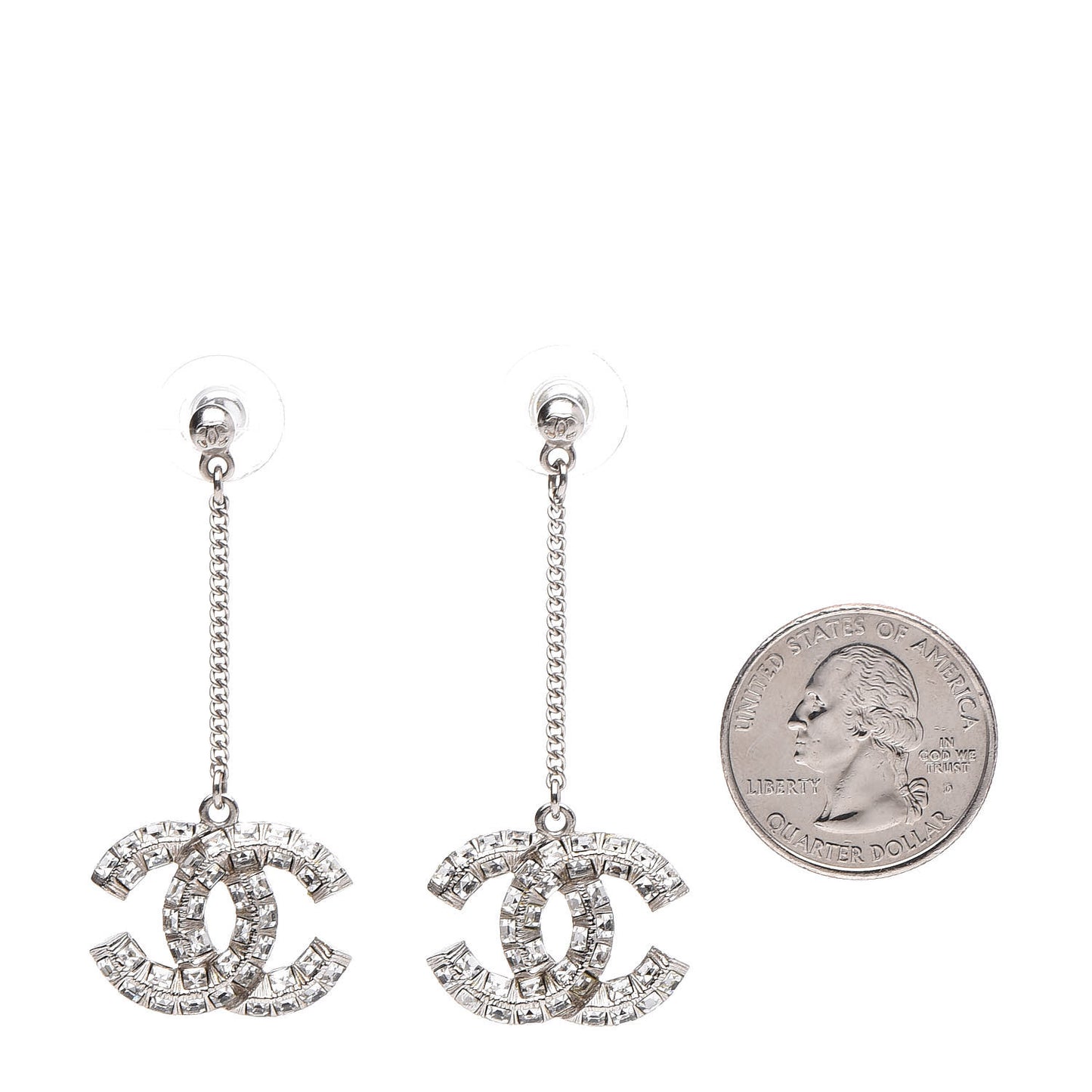 Baguette Crystal CC Drop Earrings Silver