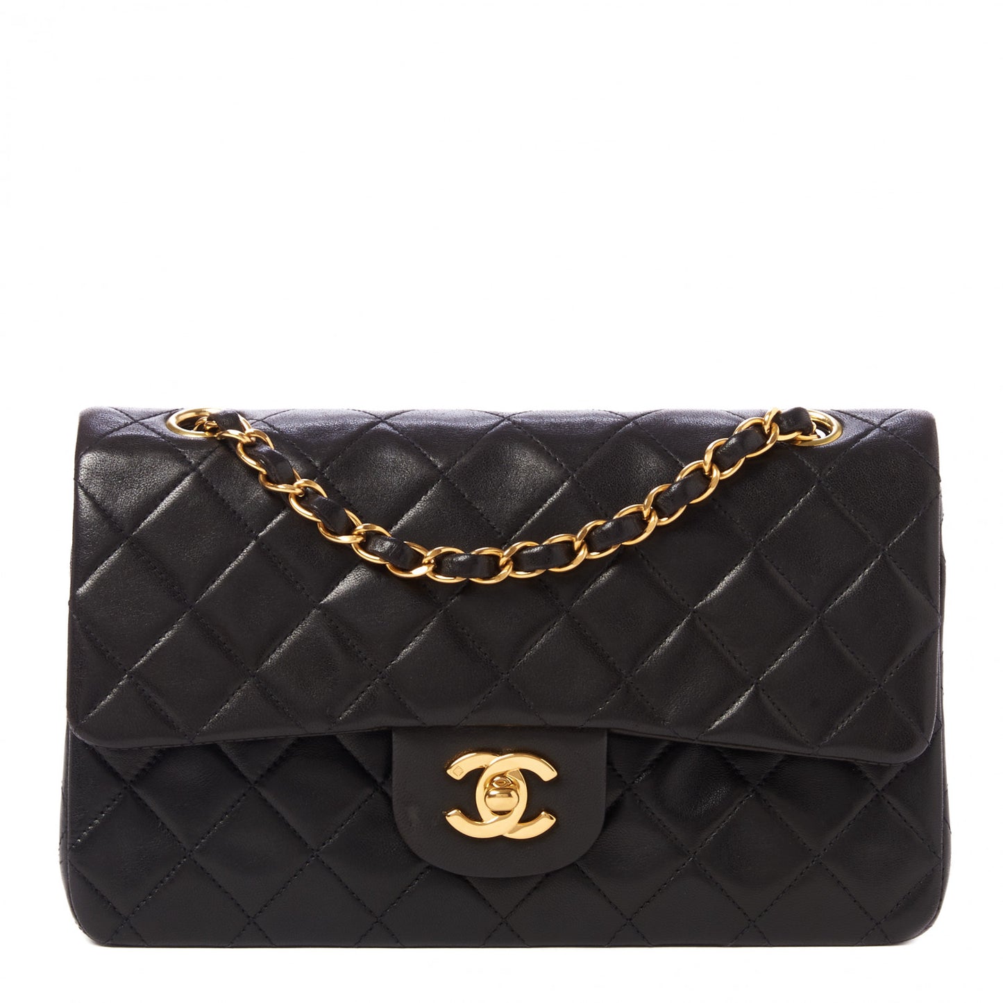 Lambskin Quilted Small Double Flap Black
