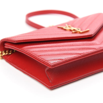 Saint Laurent Grain De Poudre Matelasse Chevron Monogram Envelope Chain Wallet New Red 7 of 11