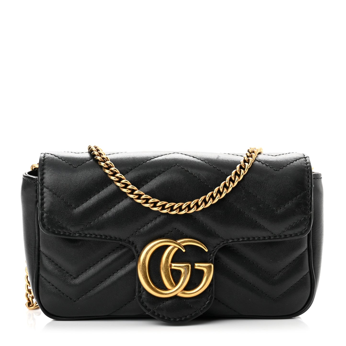 Calfskin Matelasse Super Mini GG Marmont Shoulder Bag Black