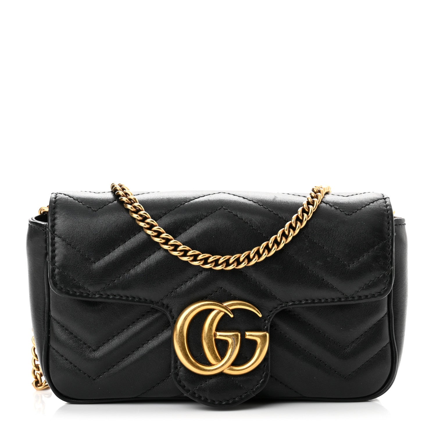 Gucci Calfskin Matelasse Super Mini GG Marmont Shoulder Bag Black 1 of 9