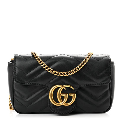 Gucci Calfskin Matelasse Super Mini GG Marmont Shoulder Bag Black 1 of 9