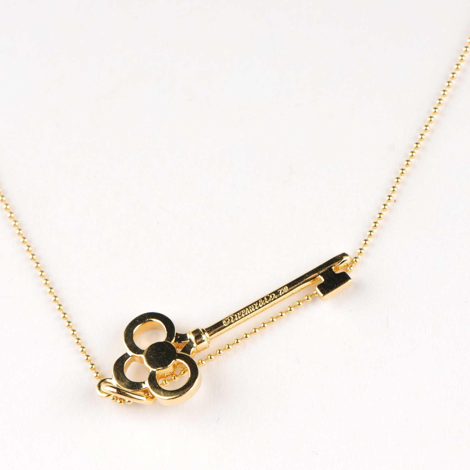 Tiffany 18K Yellow Gold Diamond Crown Key Pendant Necklace 3 of 5