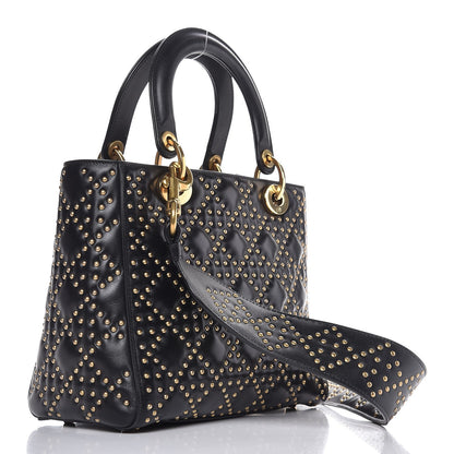 Christian Dior Calfskin Cannage Studded Medium Supple Lady Dior Black 4 of 10