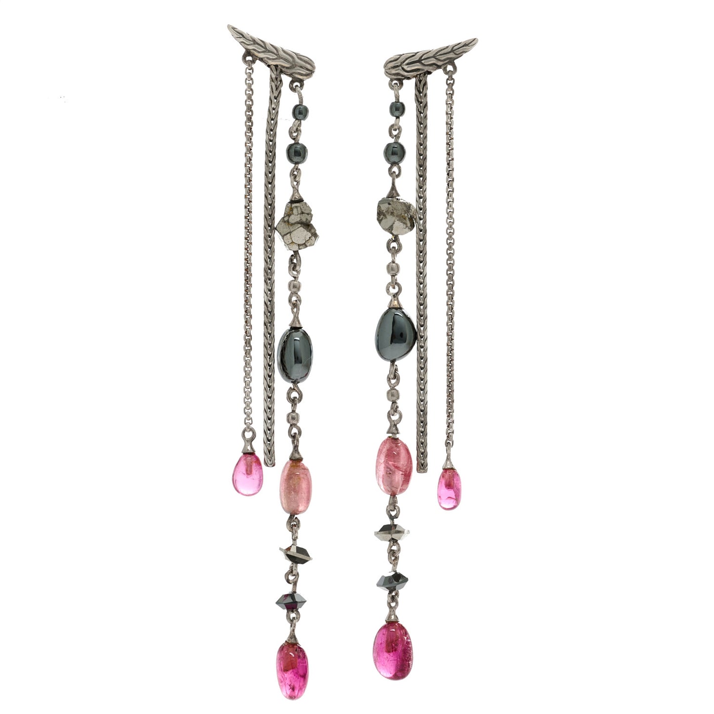 X Adwoa Aboah Sterling Silver Pink Tourmaline Pyrite Hematite Classic Chain Drop Earrings