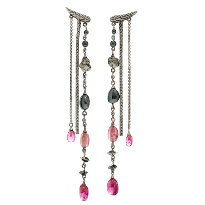 John Hardy X Adwoa Aboah Sterling Silver Pink Tourmaline Pyrite Hematite Classic Chain Drop Earrings 1 of 4