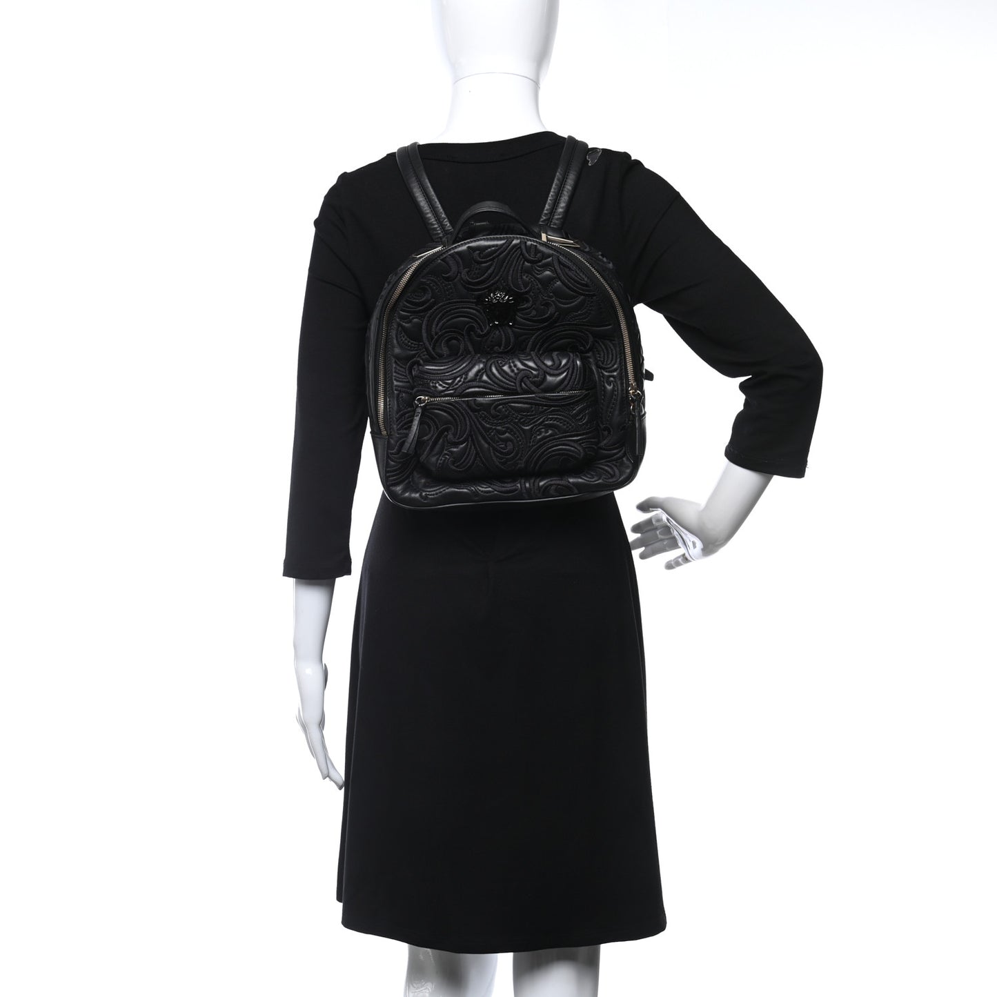 Calfskin Embroidered Baroque Palazzo Backpack Black