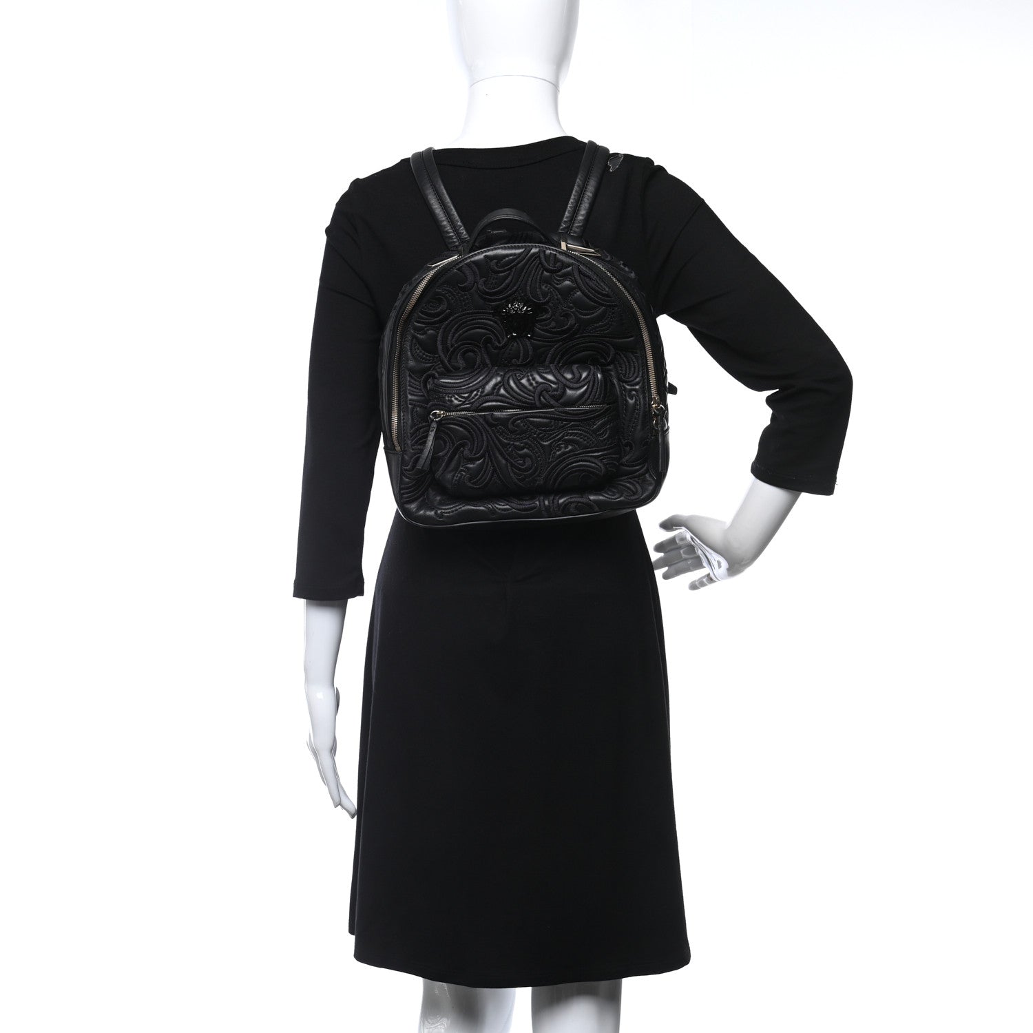 Versace Calfskin Embroidered Baroque Palazzo Backpack Black 3 of 9