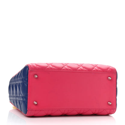 Christian Dior Lambskin Cannage Medium Tri-Color Lady Dior Pink Blue Yellow 3 of 15