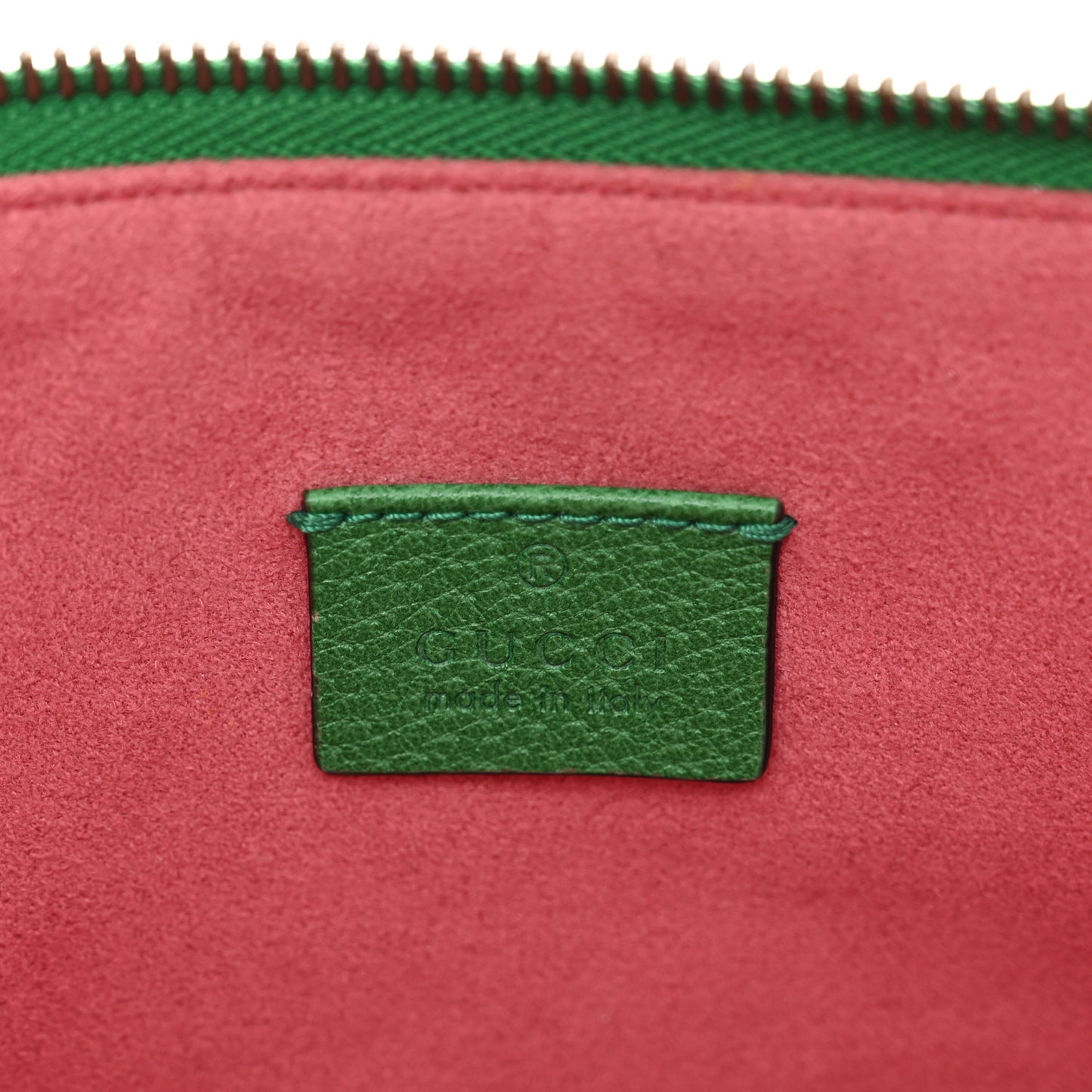 Textured Calfskin Crystal Fiori Floral Embroidered GG Zip Pouch Grass Green