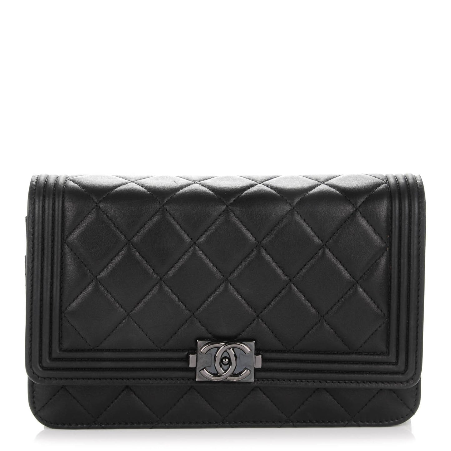 Lambskin Quilted Boy Wallet On Chain WOC Black