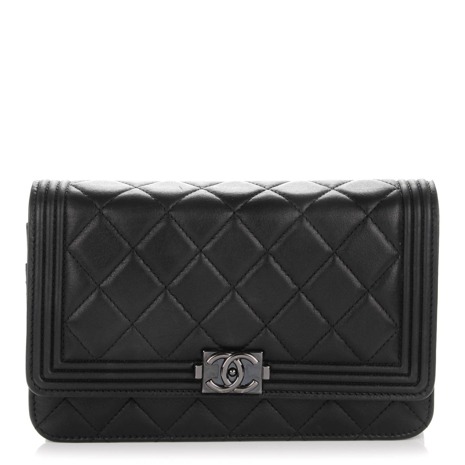Chanel Lambskin Quilted Boy Wallet On Chain WOC Black 1 of 8