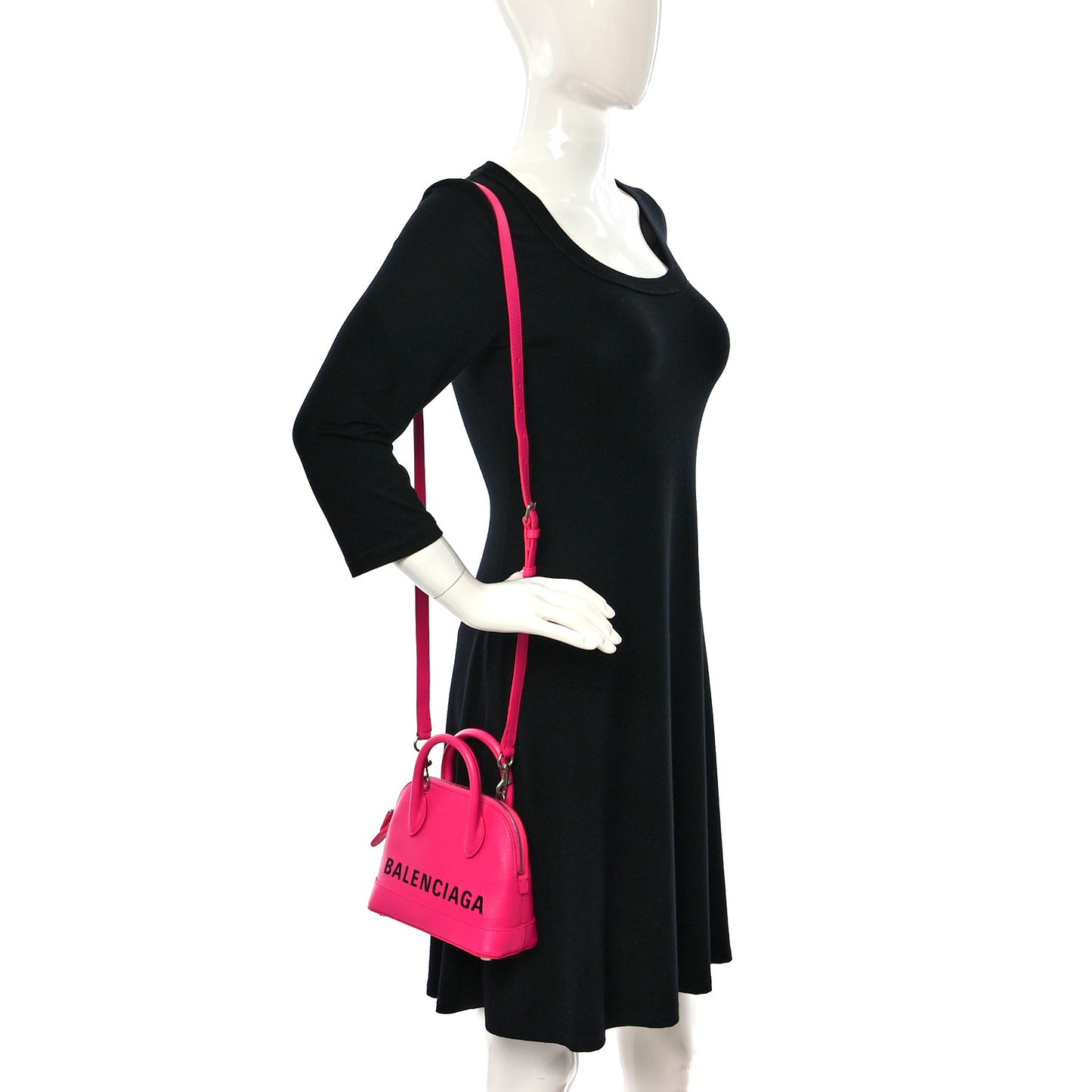 Grained Calfskin Logo XXS Ville Top Handle Bag Acid Fuchsia Black