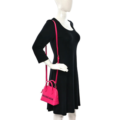 Balenciaga Grained Calfskin Logo XXS Ville Top Handle Bag Acid Fuchsia Black 2 of 9