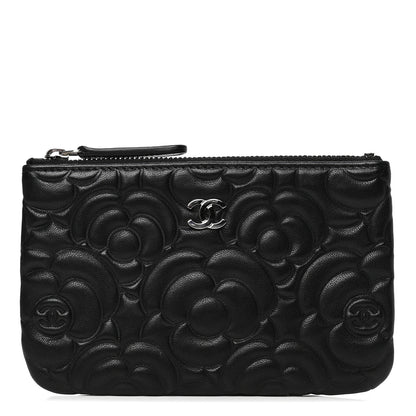 Chanel Goatskin Camellia Embossed Cosmetic Pouch Black 1 of 6