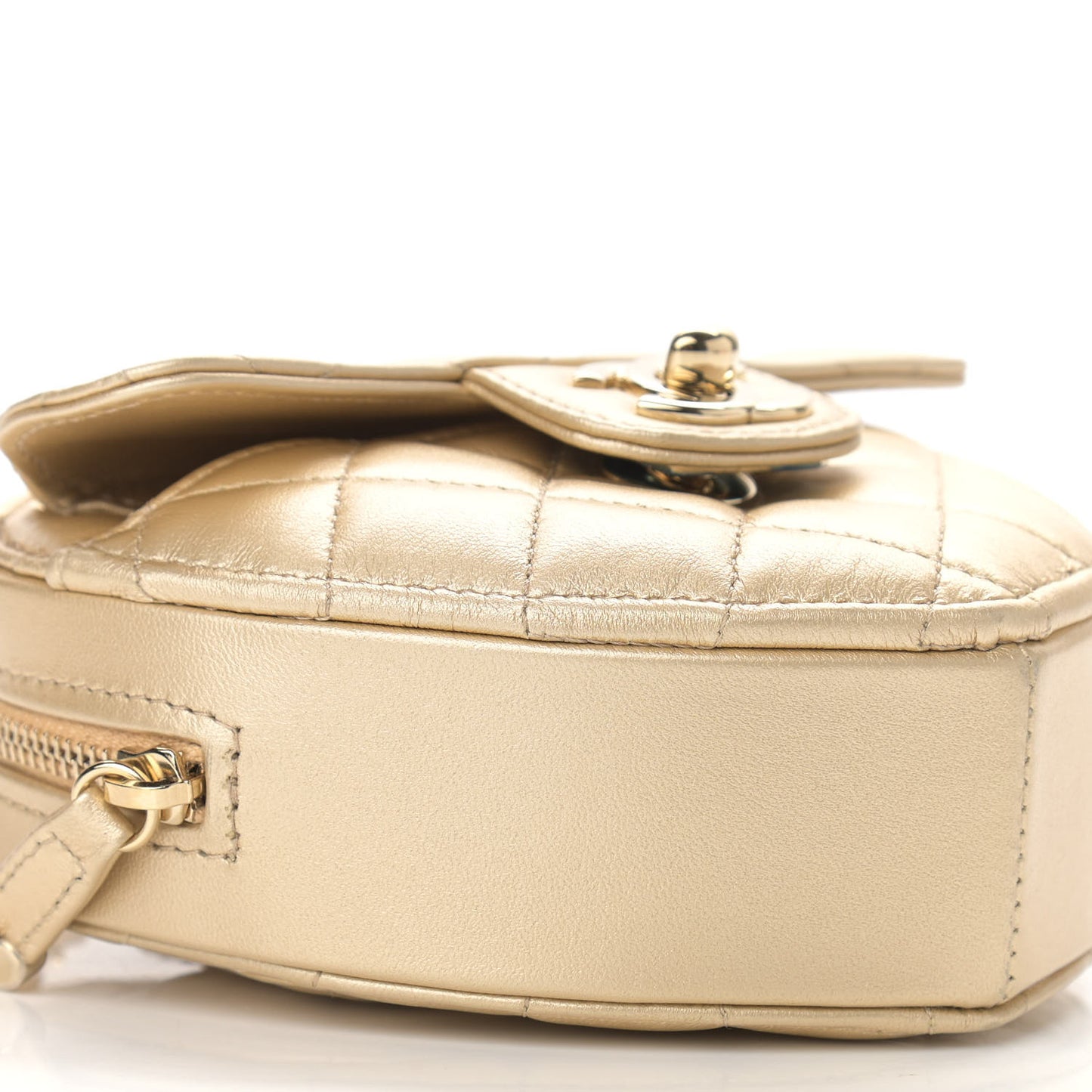 Metallic Lambskin Quilted CC In Love Heart Clutch With Chain Gold