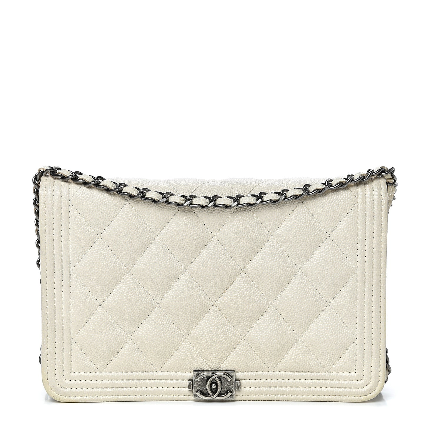Caviar Quilted Boy Wallet On Chain WOC White