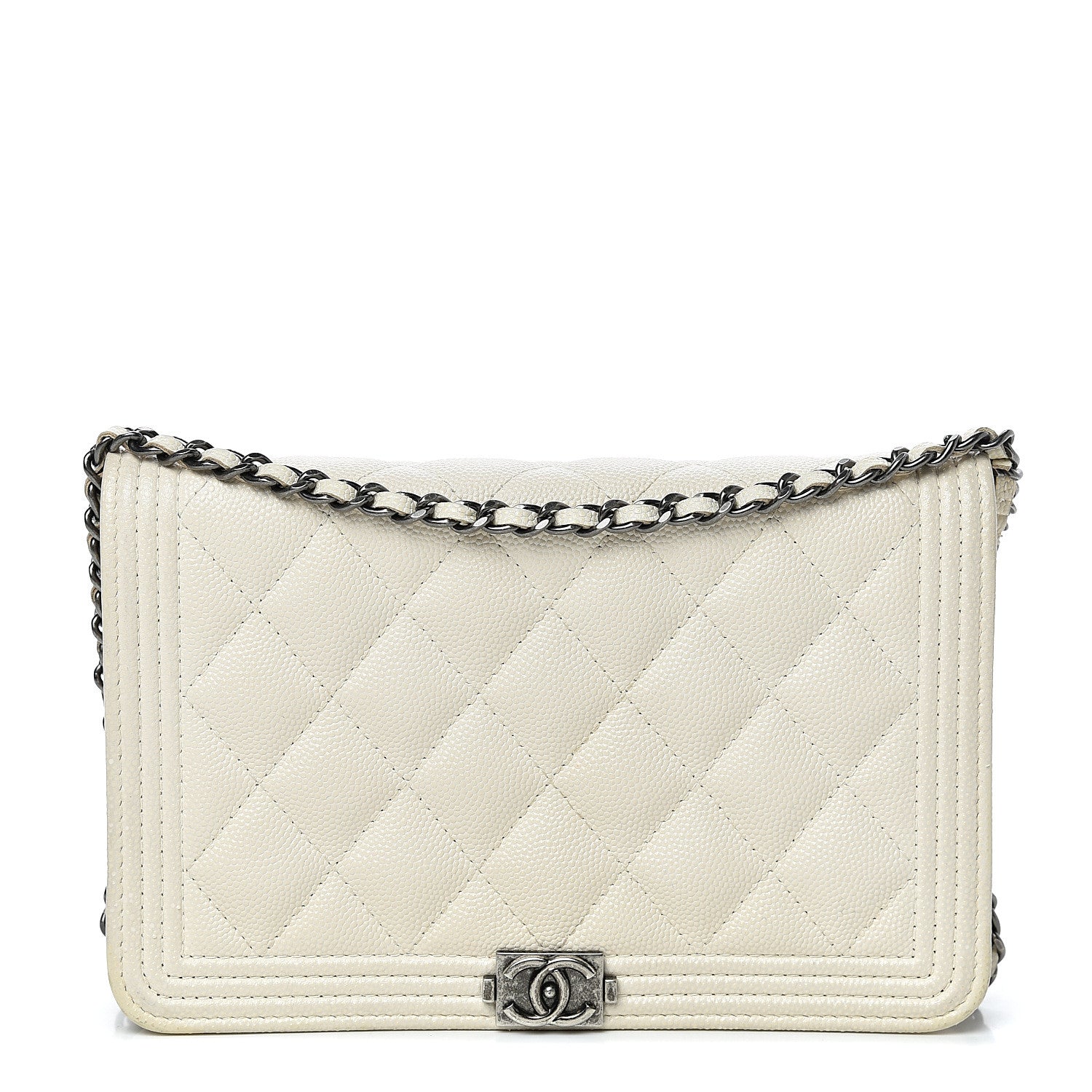 Chanel Caviar Quilted Boy Wallet On Chain WOC White 1 of 14
