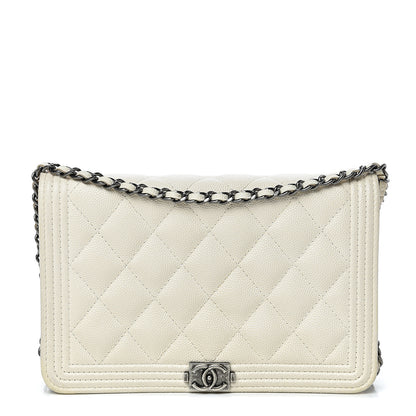Chanel Caviar Quilted Boy Wallet On Chain WOC White 1 of 14