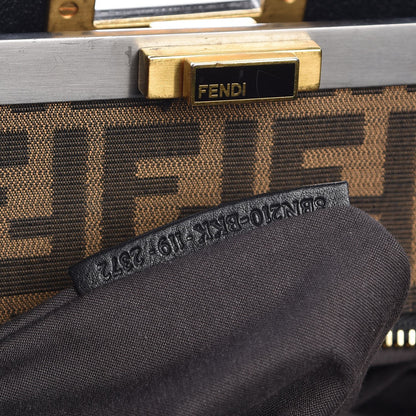 Fendi Goatskin Zucca Large Peekaboo Iconic Satchel Black Tobacco 9 of 13