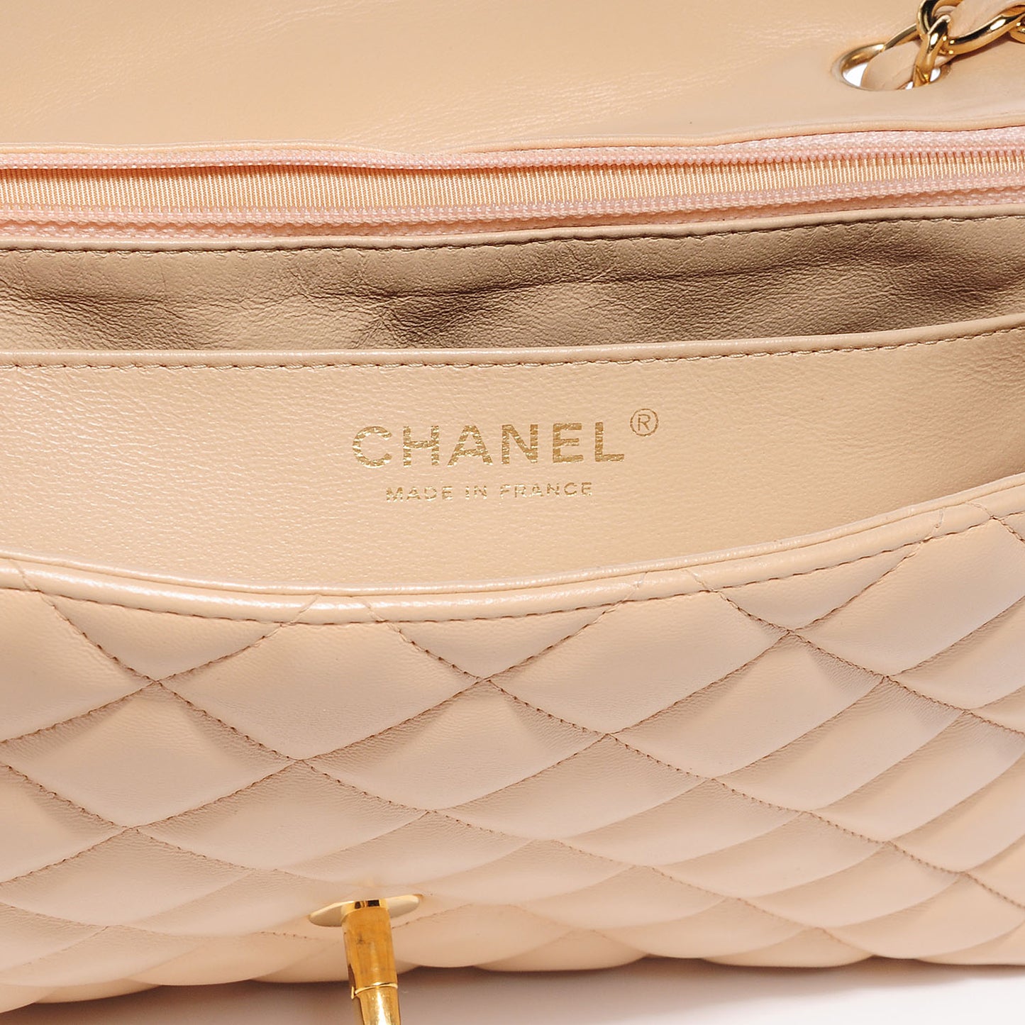 Lambskin Quilted Jumbo Single Flap Beige