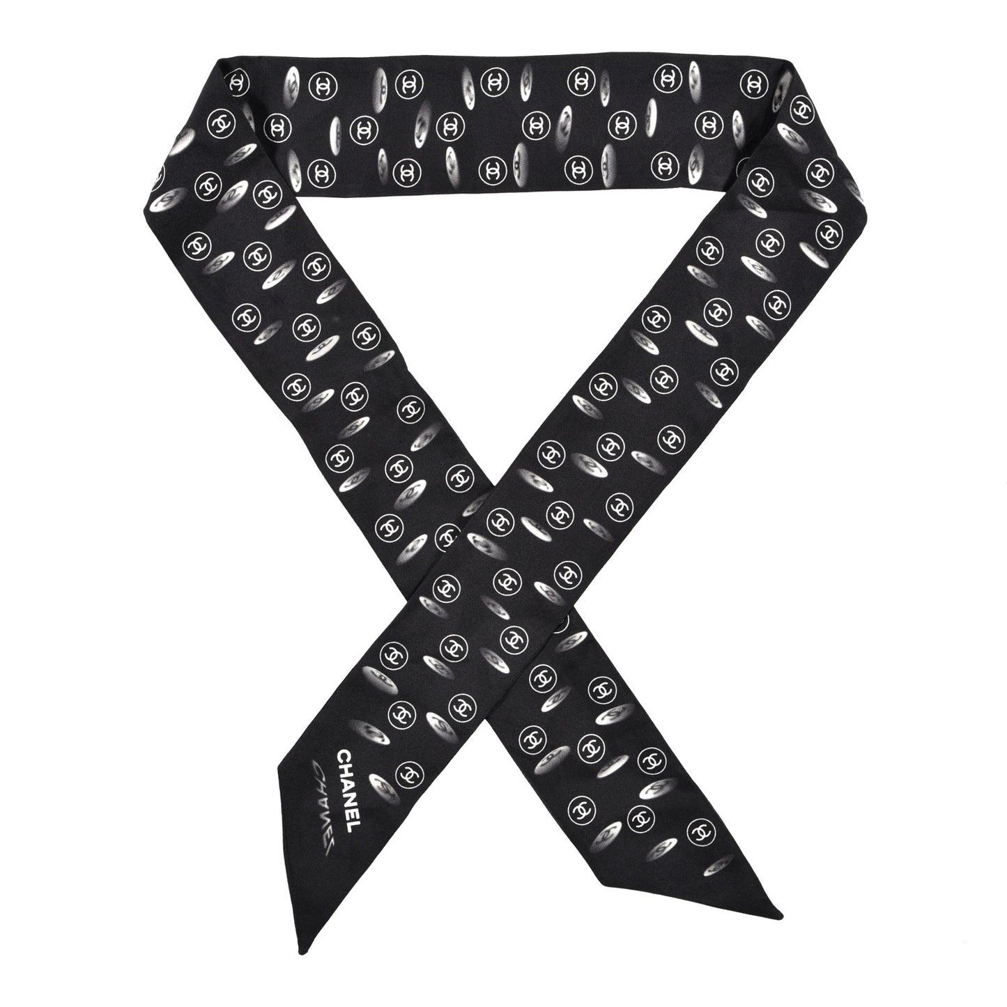 Silk CC Slim Bandeau Scarf Black