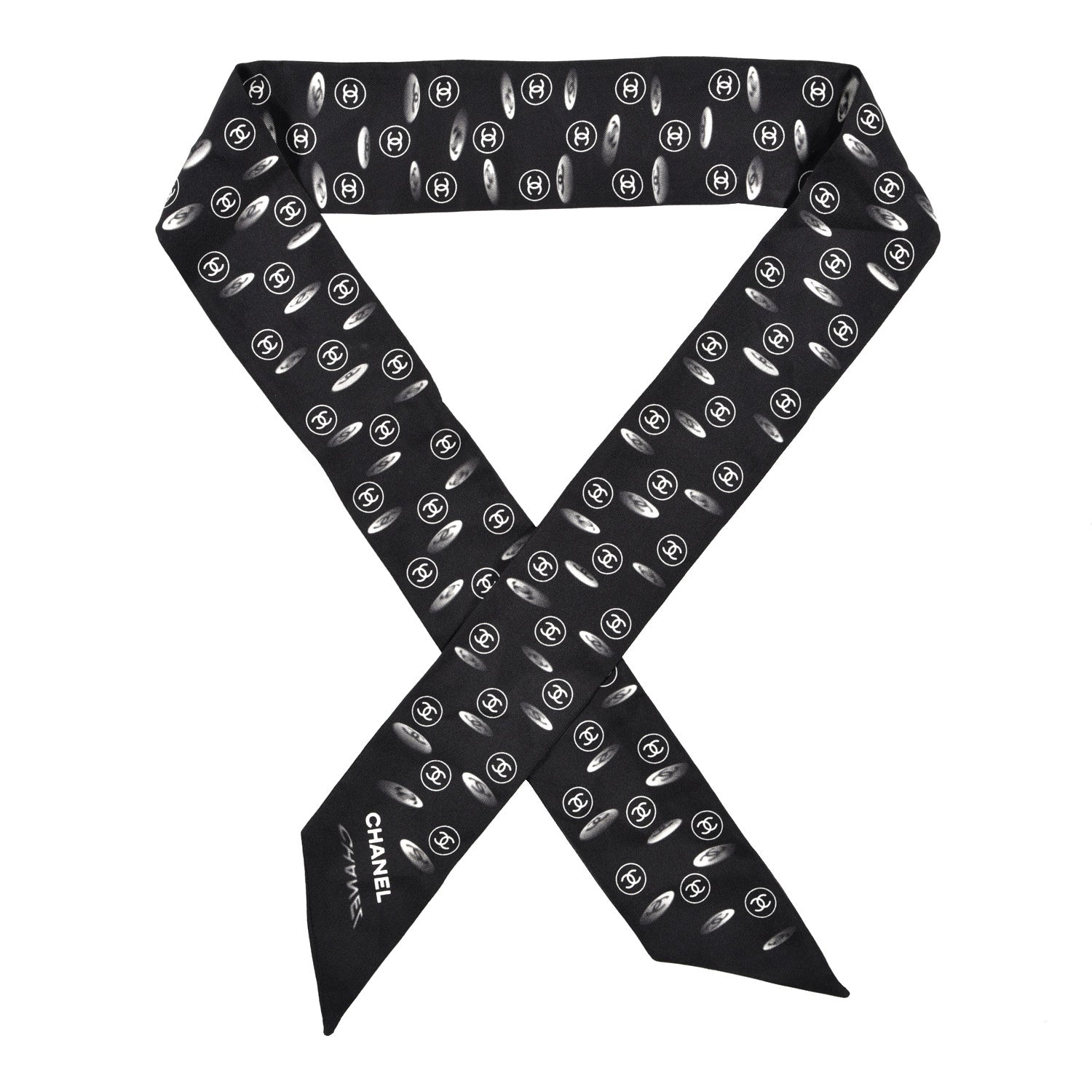 Chanel Silk CC Slim Bandeau Scarf Black 1 of 3