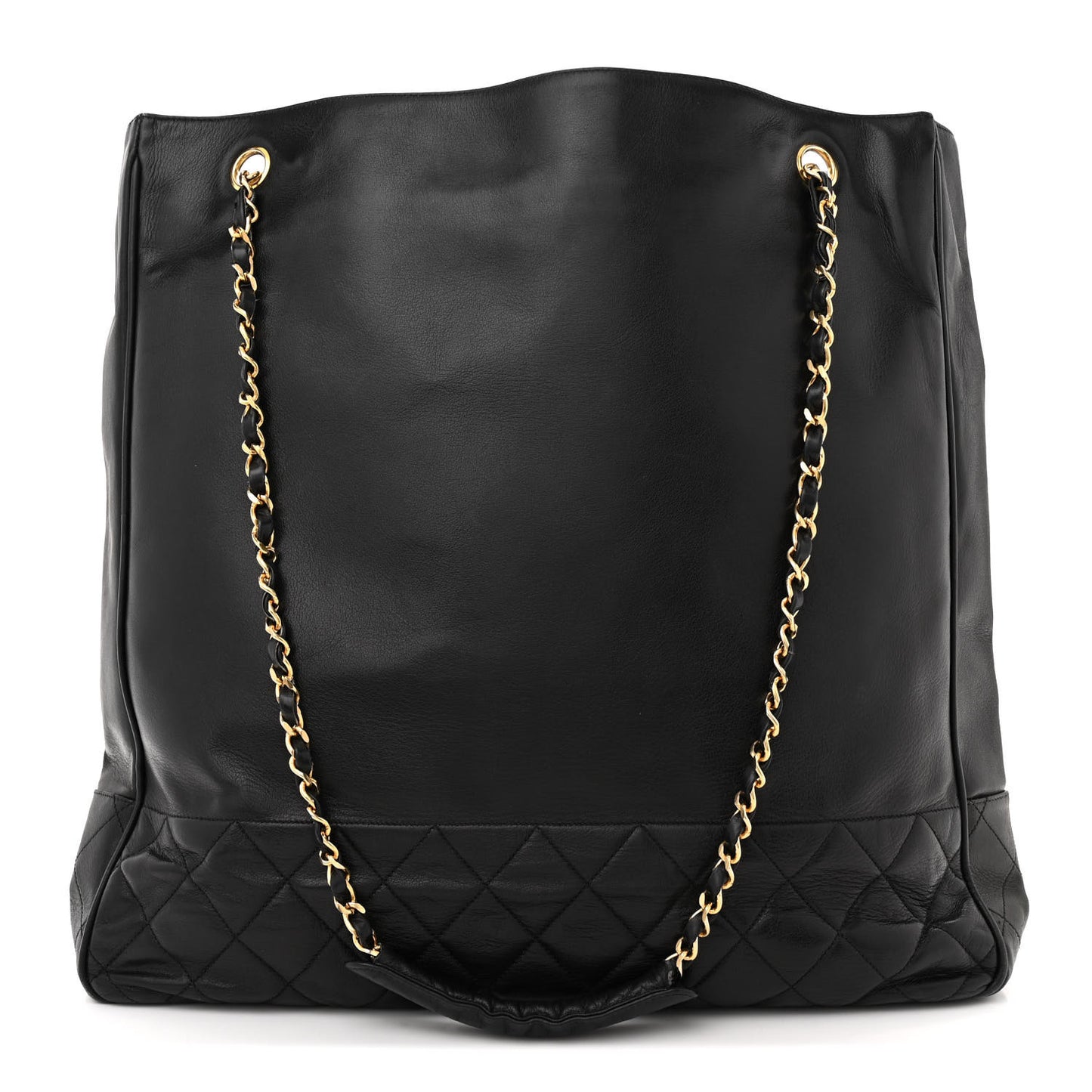 Lambskin Quilted CC Shopping Tote Black