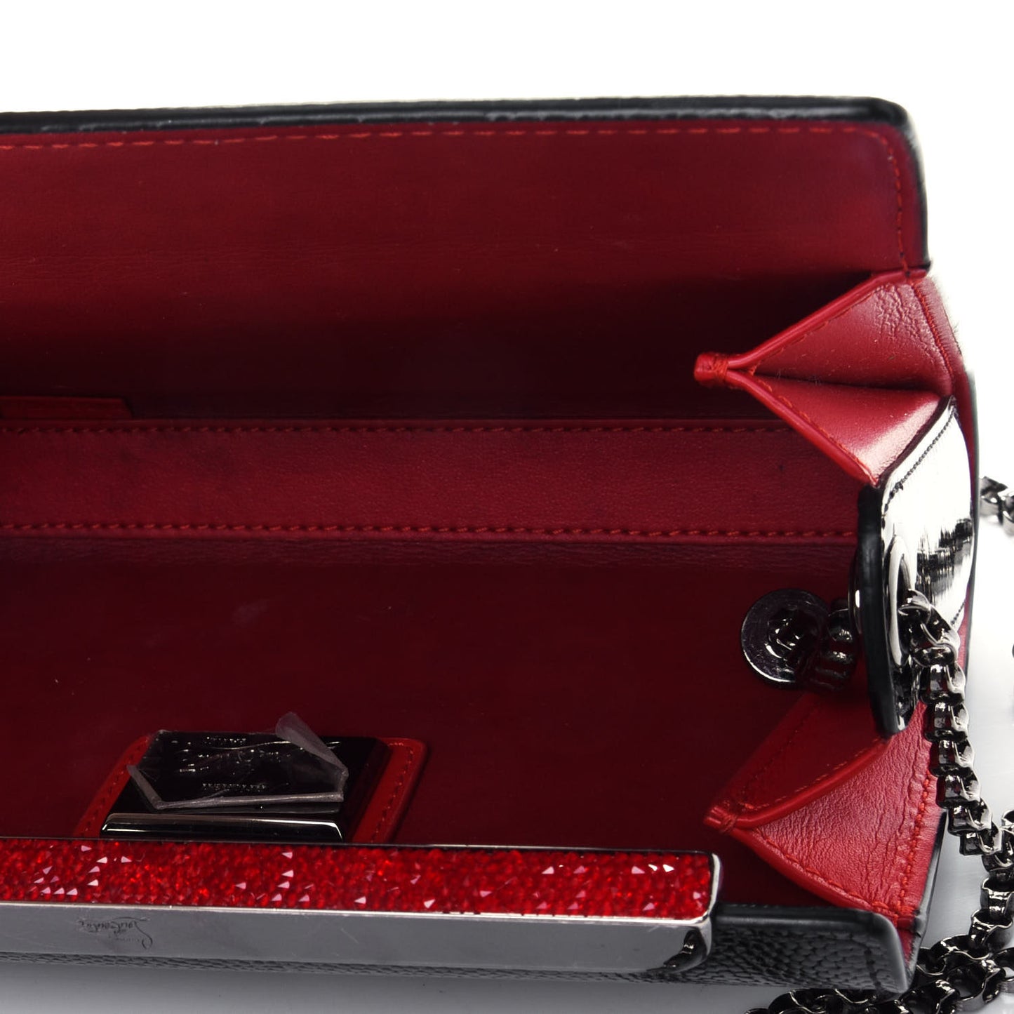 Patent Calfskin Crystal Vanite Small Clutch Black