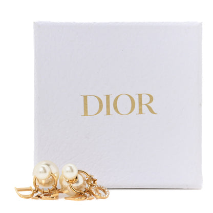Christian Dior Pearl Crystal Tribal Logo Charms Earrings Gold 5 of 5