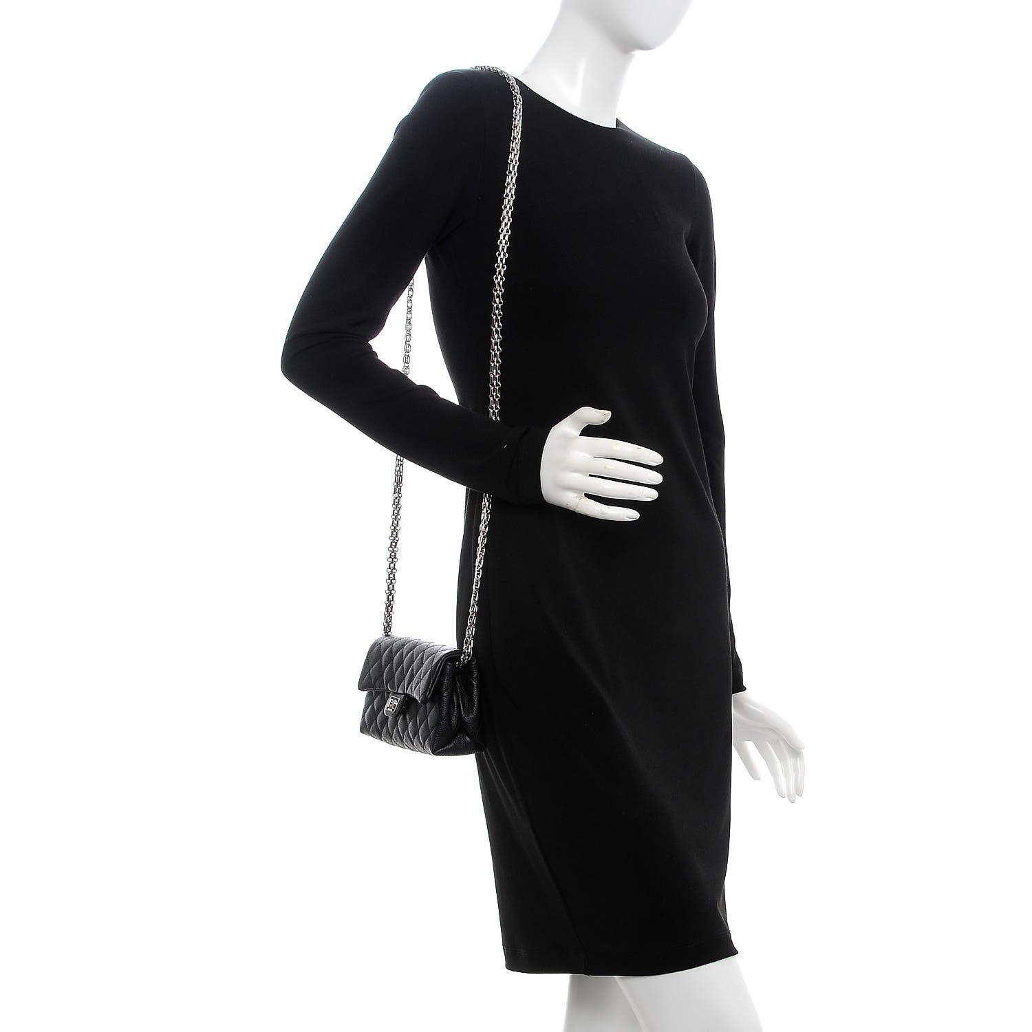 Chanel Grained Calfskin Quilted 2.55 Reissue Flap Belt Bag Clutch Black 2 of 12
