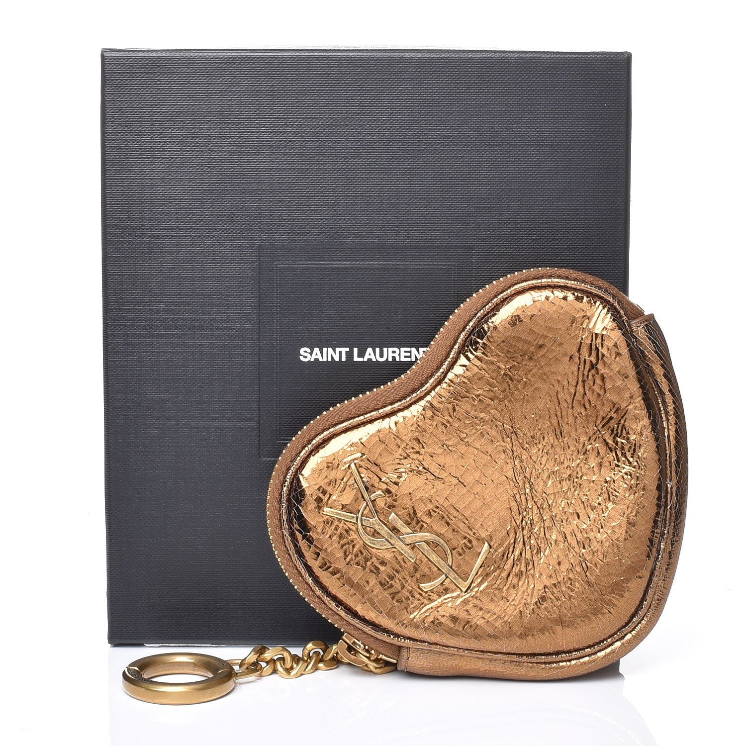 Saint Laurent Metallic Calfskin Monogram Heart Key Pouch Gold 8 of 8