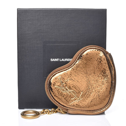 Saint Laurent Metallic Calfskin Monogram Heart Key Pouch Gold 8 of 8