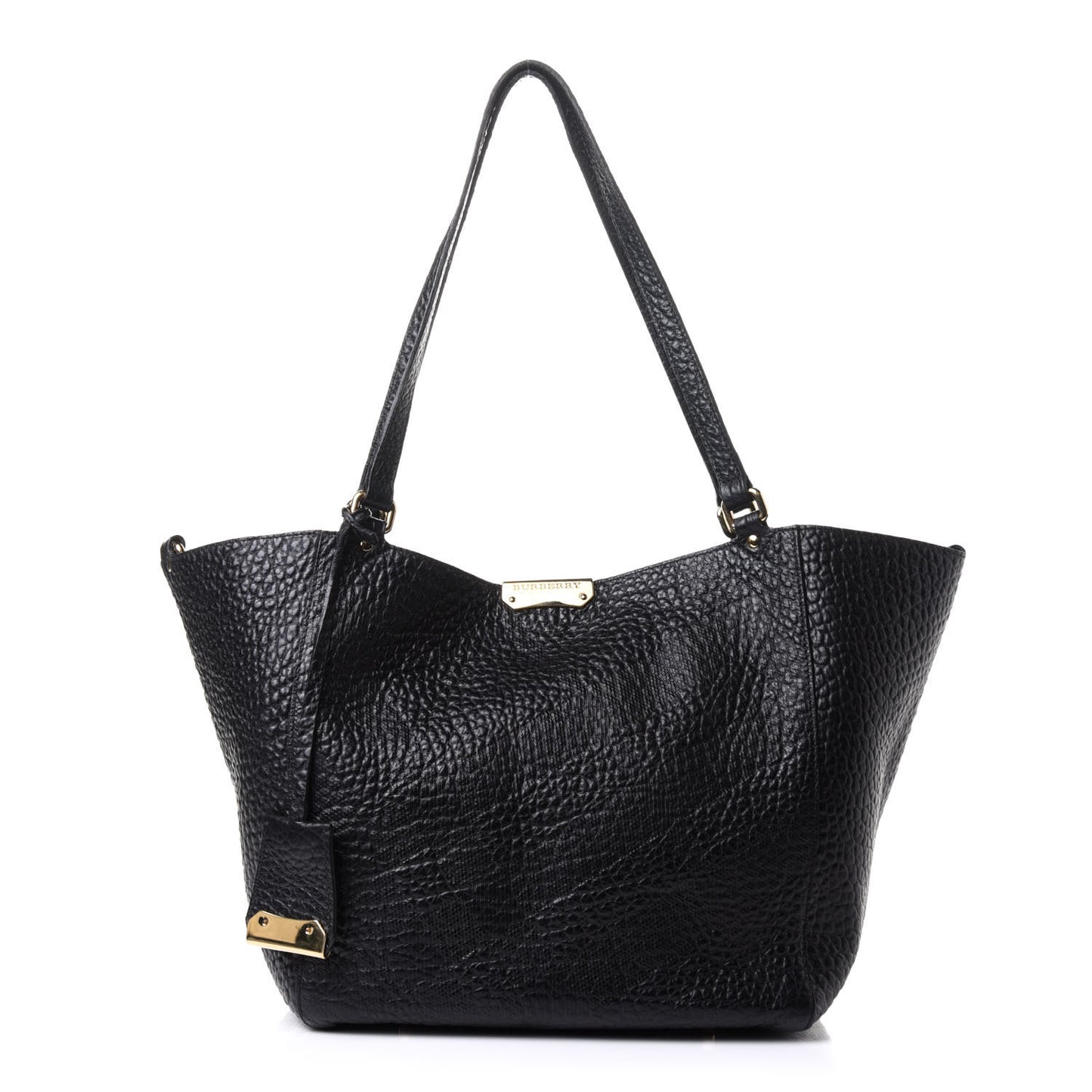 Signature Grain Calfskin Check Embossed Small Canterbury Tote Black