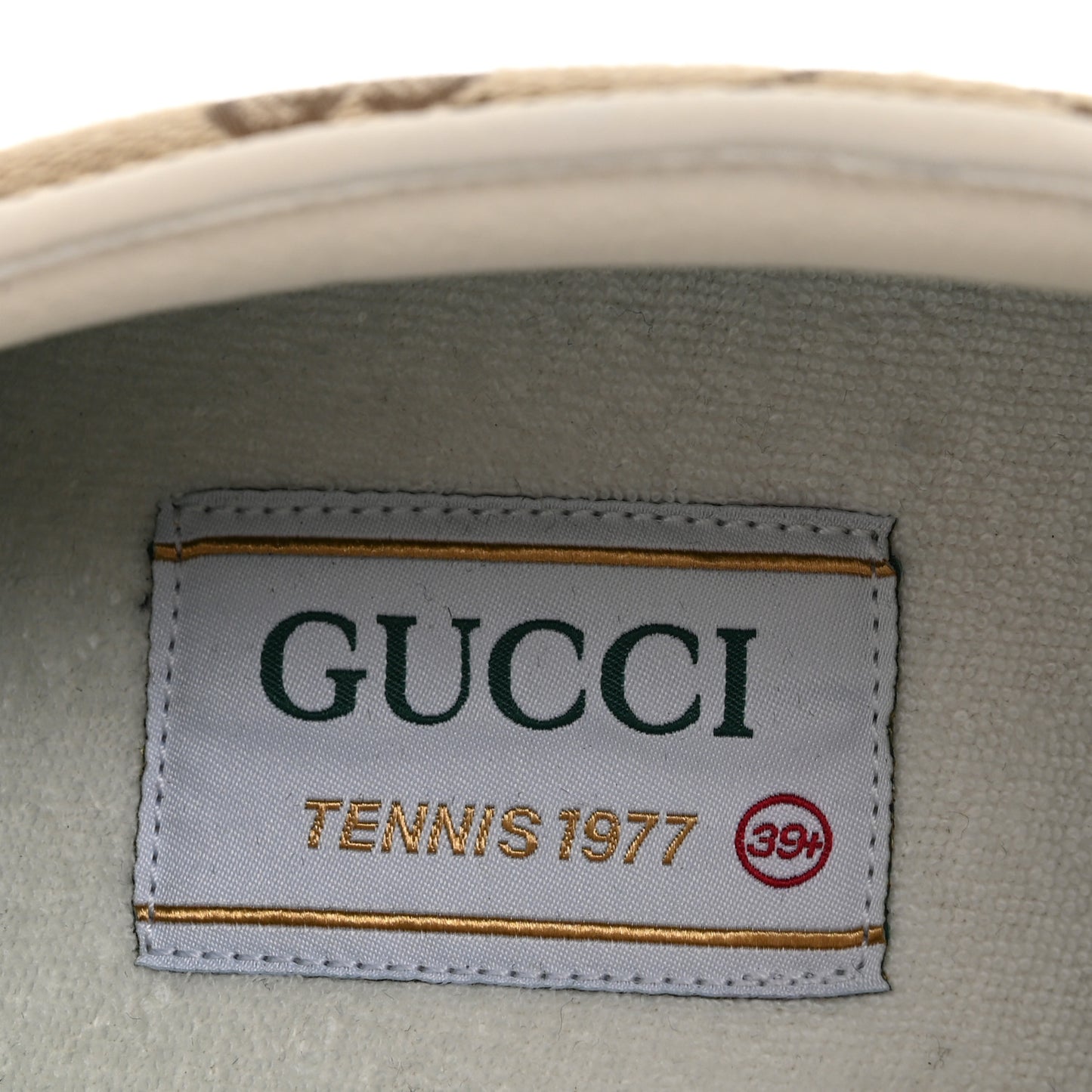 GG Monogram Womens 1977 Tennis Slip On 30mm Sneakers 39.5 Beige Ebony Mystic White