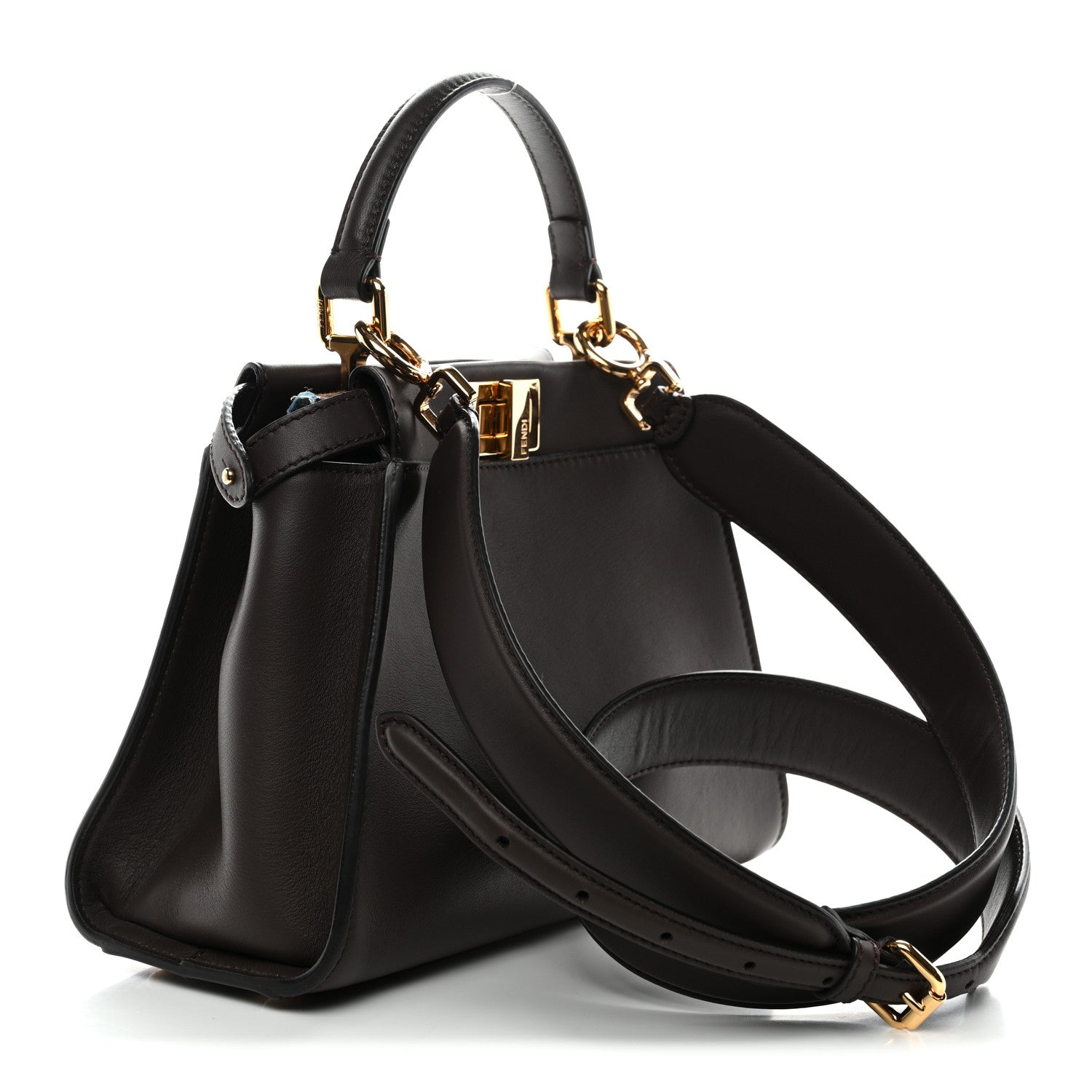 Fendi Vitello Seta Suede FF Mini Peekaboo Iconic Satchel Chocolate Sigaro Marrone 3 of 11