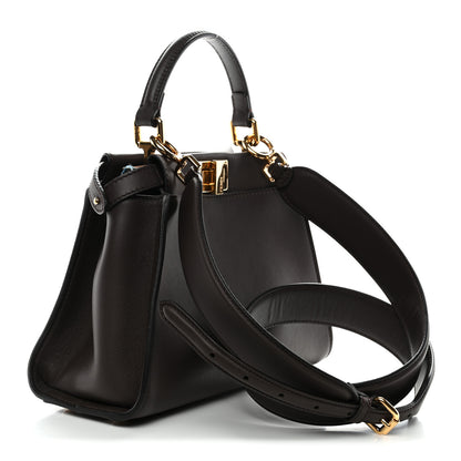 Fendi Vitello Seta Suede FF Mini Peekaboo Iconic Satchel Chocolate Sigaro Marrone 3 of 11