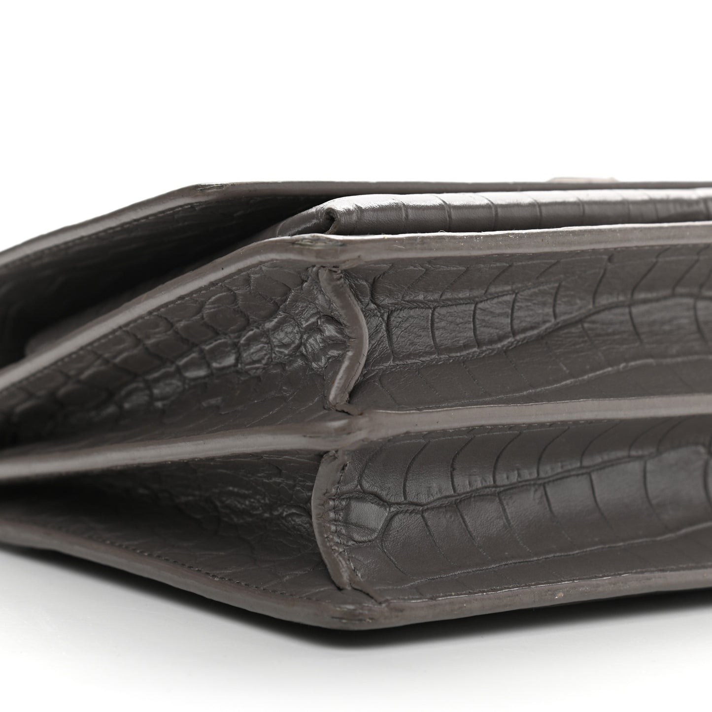 Calfskin Crocodile Embossed Medium Monogram Sunset Fog